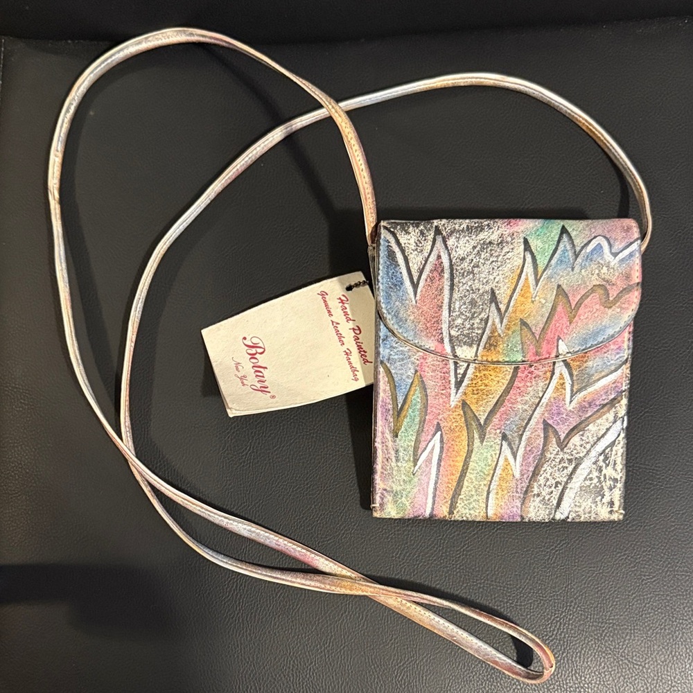 Vintage, Botary Hand Painted, Genuine Leather, Artistic Multicolor Crossbody Bag